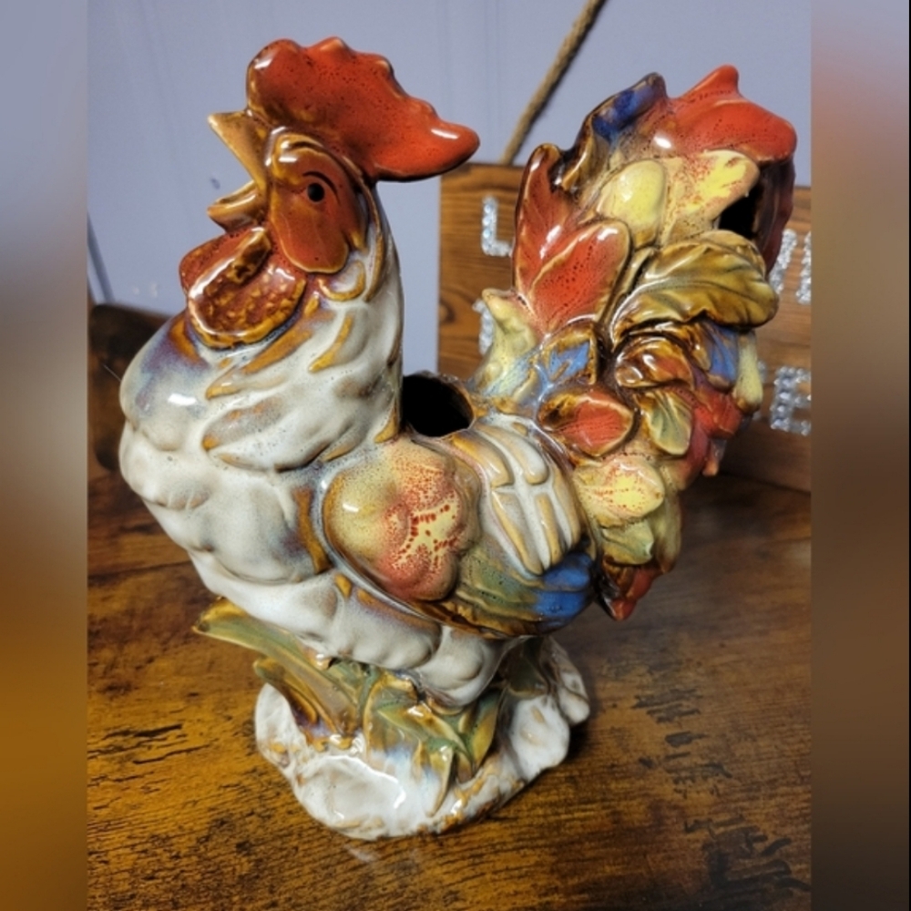 Vintage Unique stoneware Colorful Rooster tea pot